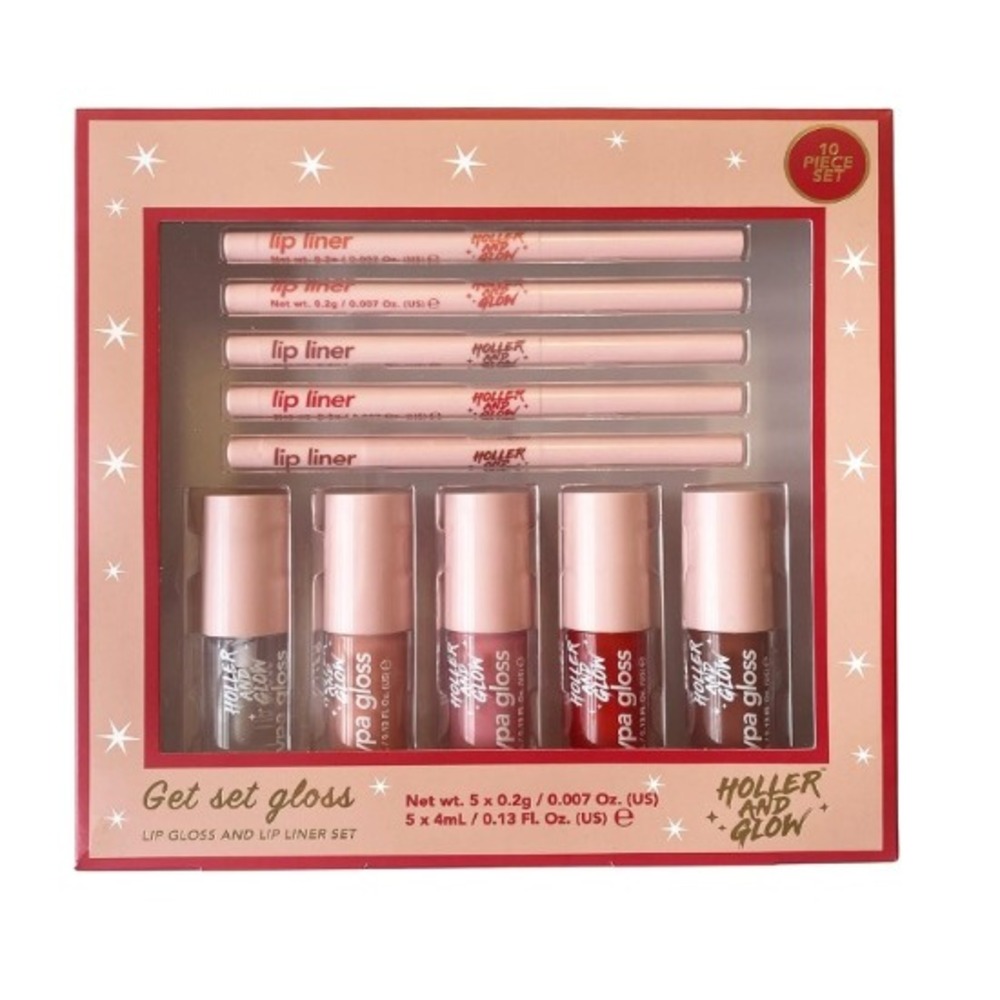 Holler and Glow Get Set Gloss 10 Piece Lip Gloss and Lip Liner Set New
